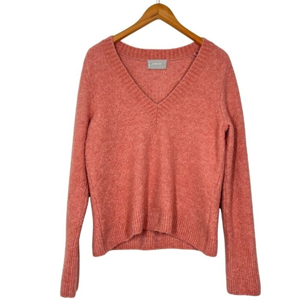 Everlane Womens Coral Pink Wool Blend V-Neck Boucle Knit Sweater XL Cozy